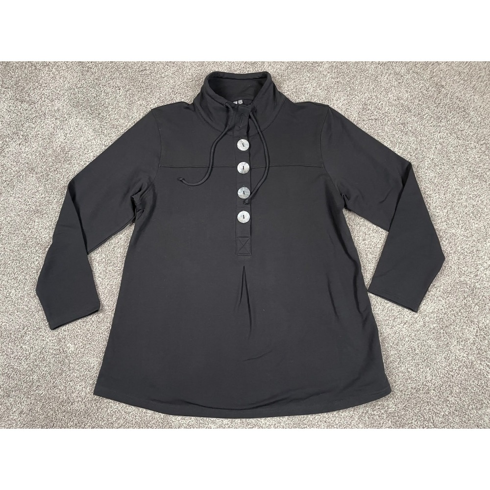 Lulu B Shirt Womens Medium Black Popover Tunic Casual Minimal Buttons Mock Neck